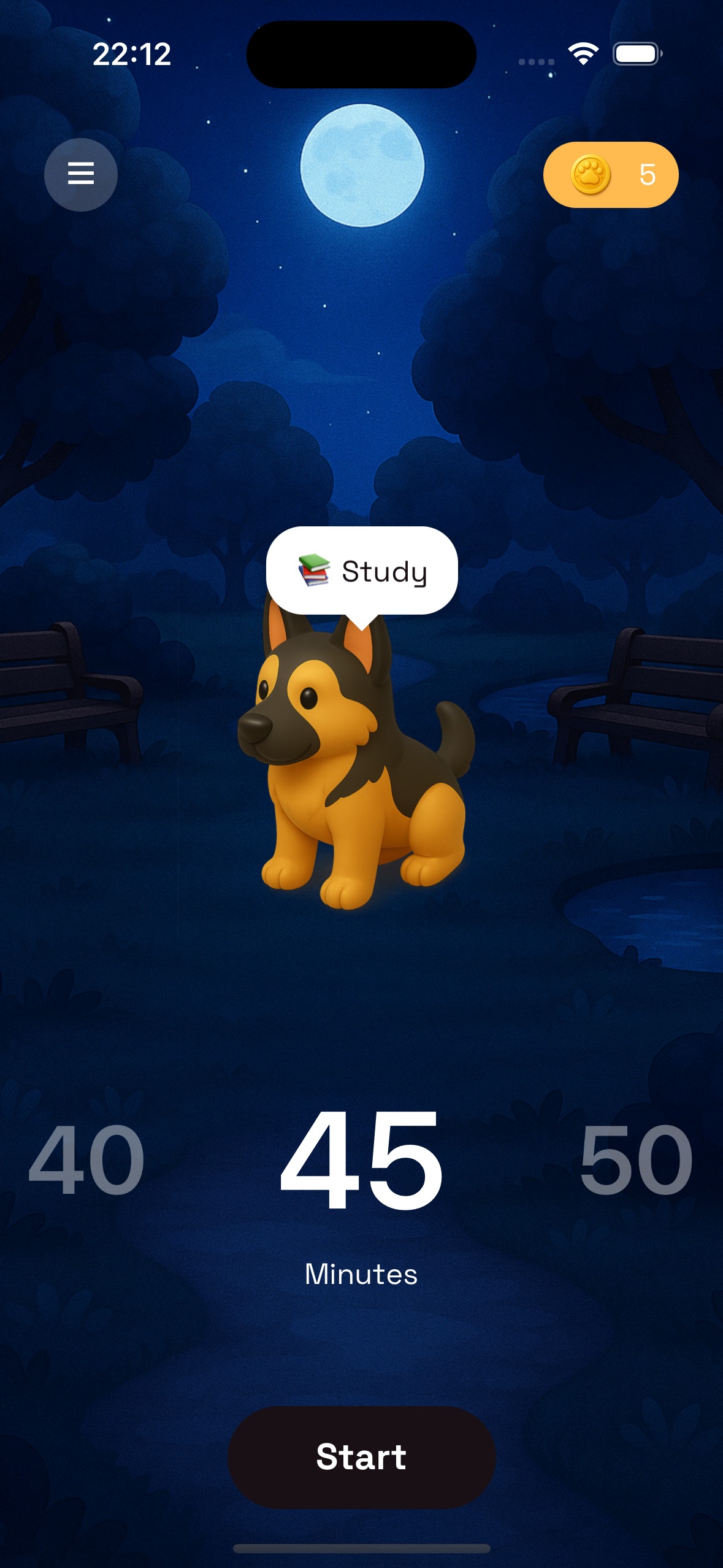 Purrrductive App - Night Mode with German Shepherd